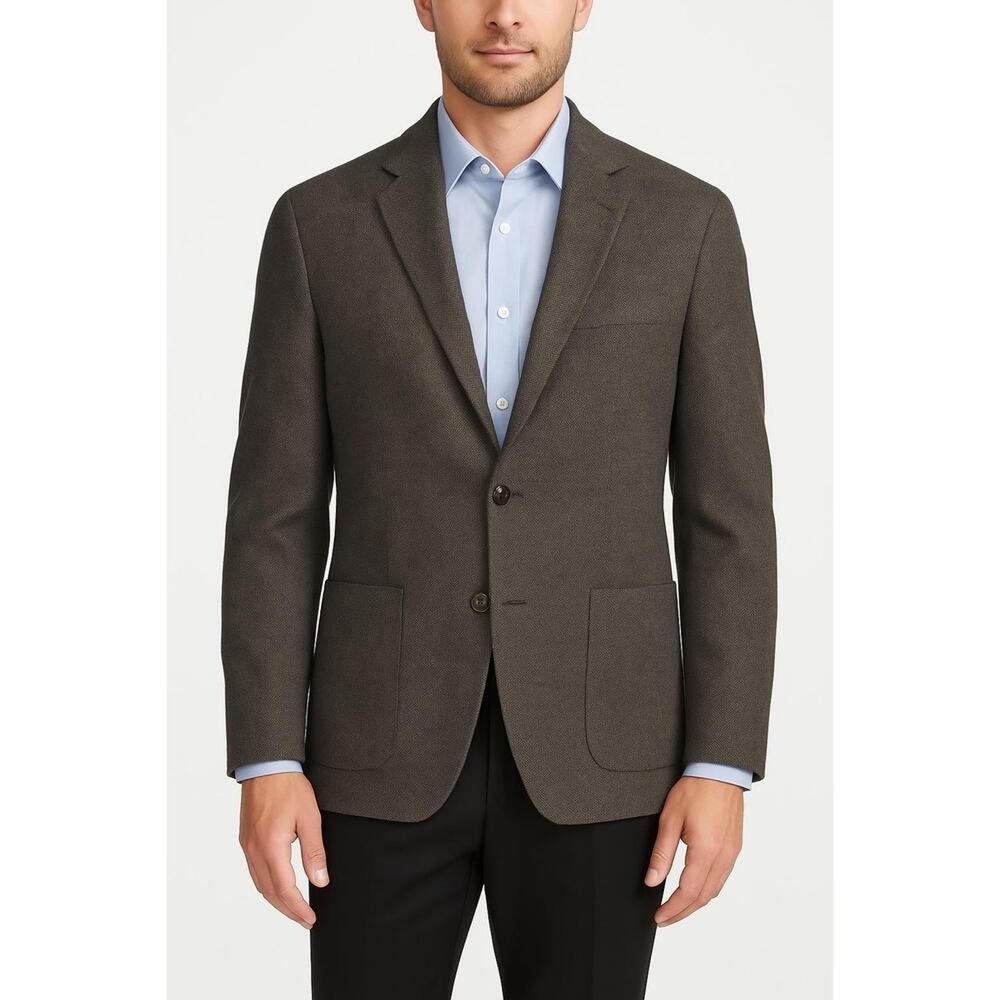 Bachrach Herringbone 2 Button Notched Lapel Patch Pockets Blazer Jacket Wool